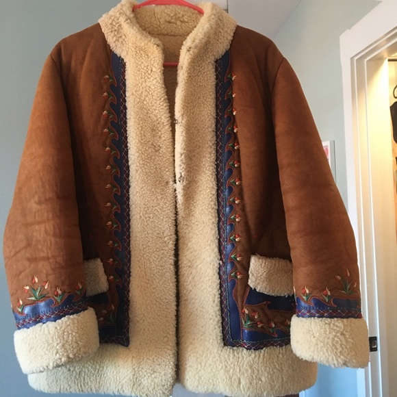 Vintage Jackets & Blazers - 1970 penny lane Afghan style shearling embroidered coat true vintage. Size M